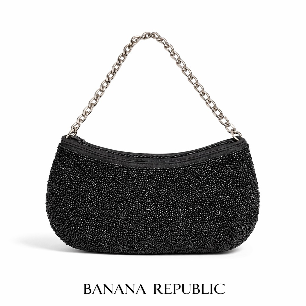 👛Banana Republic Black Beaded Mini Shoulder Bag Y2K Evening Purse